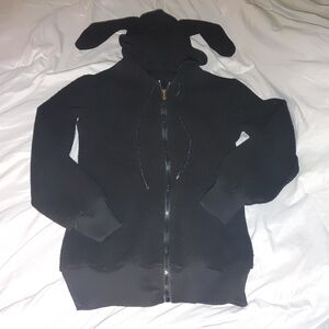 Black Bunny Ears Fleece Zip Up Hoodie Small